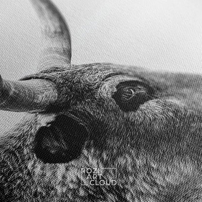 Longhorn cattle canvas print, affordable farmhouse decor, animal wall art, black and white canvas, nature art prints, cow canvas