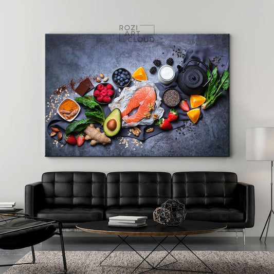 Food art print, vegetables fruit posters, kitchen canvas print, moms gift, gift for chefs, man cave decor
