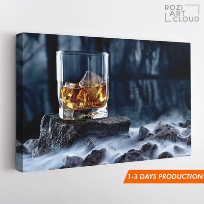 Man cave Whiskey glass wall decor poster prints, artwork for living room, kitchen interior decor, framed canvas prints, modern art