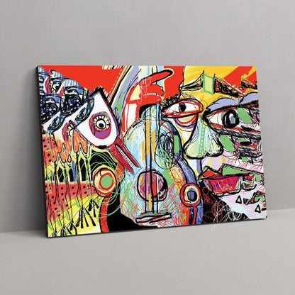 Pablo picasso style abstract wall art print, framed extra large modern contemporary art, mid century wall decor for living room,