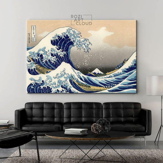 Hokusai art print, waves wall art, japanese canvas art, ocean wall decor, above bed decorations, seascape poster canvas, sunset art print