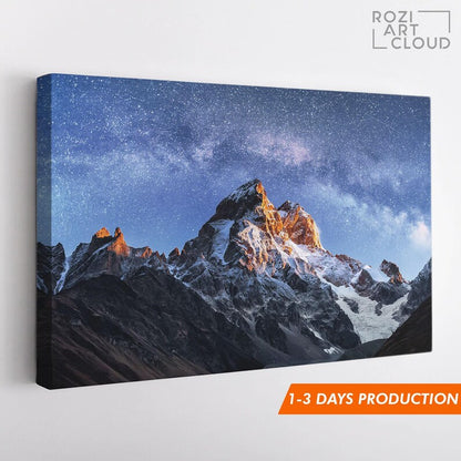 Mountain art print, autumn wall decor, georgia fantastic canvas, stars artwork landscape, modern contemporary living room decor