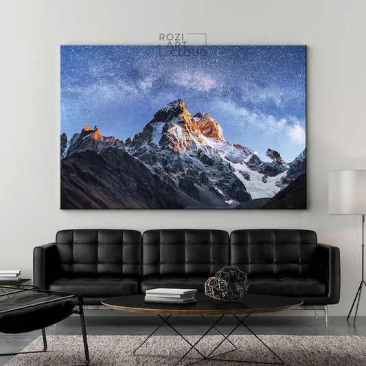 Mountain art print, autumn wall decor, georgia fantastic canvas, stars artwork landscape, modern contemporary living room decor