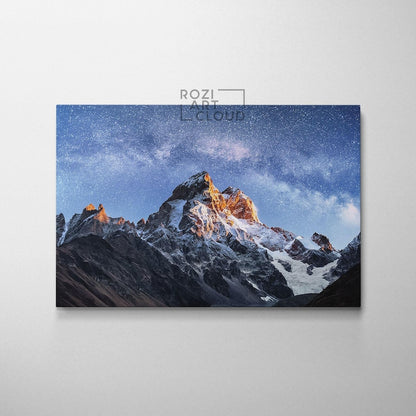 Mountain art print, autumn wall decor, georgia fantastic canvas, stars artwork landscape, modern contemporary living room decor