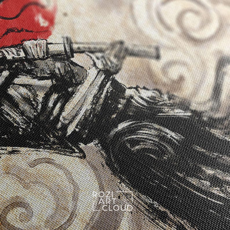 Japanese samurai girl, katana art prints, red and black illustration, vintage canvas art, modern wall art for living room