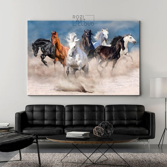 Horses canvas wall art decor, desert poster prints, animal canvas art, luxury bedroom interior decor, modern wall art for living room