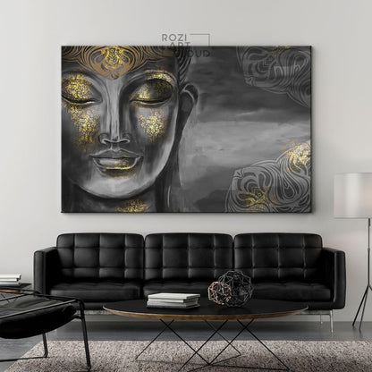 Spiritual buddha statue wall art, zen wall decor, digital art collage, contemporary print, painting on canvas, modern art