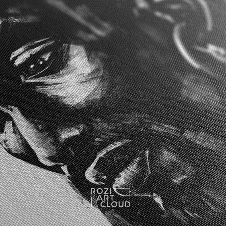 African man portrait illustration, black and white art prints, painting on canvas, man cave decor, modern wall art for living room