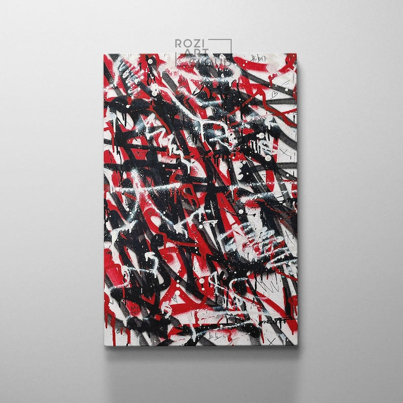 Street art graffiti, abstract art, black white red wall art, artistic gifts, mid century modern posters, contemporary art printables