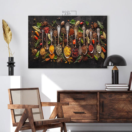 Kitchen wall art decor, large spice & herbs vintage canvas print, moms gift