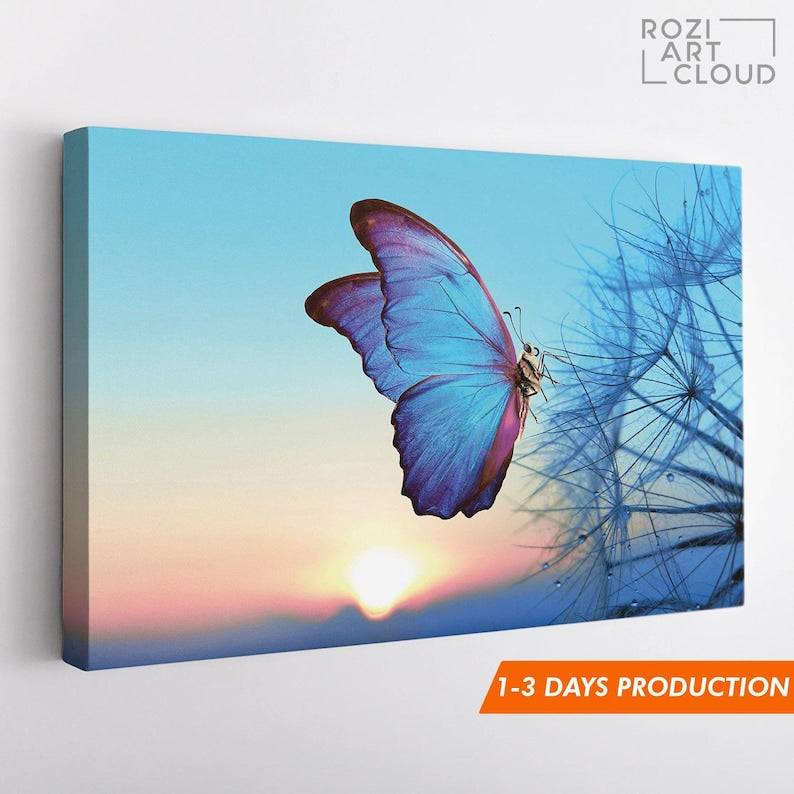 Butterfly wall art, sunset canvas print, nature poster decor, insect decor printable