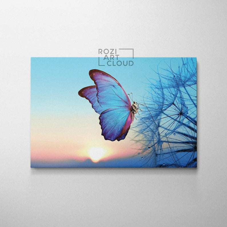 Butterfly wall art, sunset canvas print, nature poster decor, insect decor printable
