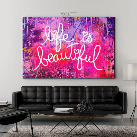 Banksy colorful artwork for home, life is beautiful quote print, painting on canvas, modern office decor, high quality art prints