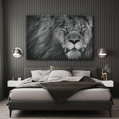 Lion wall art, black and white canvas print, elegant room decor, modern wall art for living room, animal art print, friend gifts
