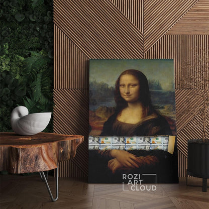 Mona lisa dollar pop art, street art canvas, modern mid century modern poster, framed canvas print for wall decor, man cave artwork