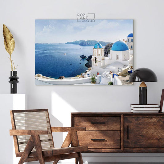 Santorini island wall art, mediterranean sea poster prints, greece modern wall art for living room, architecture art prints