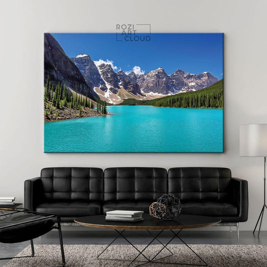 Banff national park poster prints, turquoise lake canvas, mountain wall art, canada nature art prints, modern living room decor