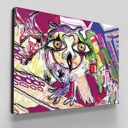 Owl abstract wall art, colorful canvas print, futuristic art print, large modern art, wall decor living room, best friend gifts