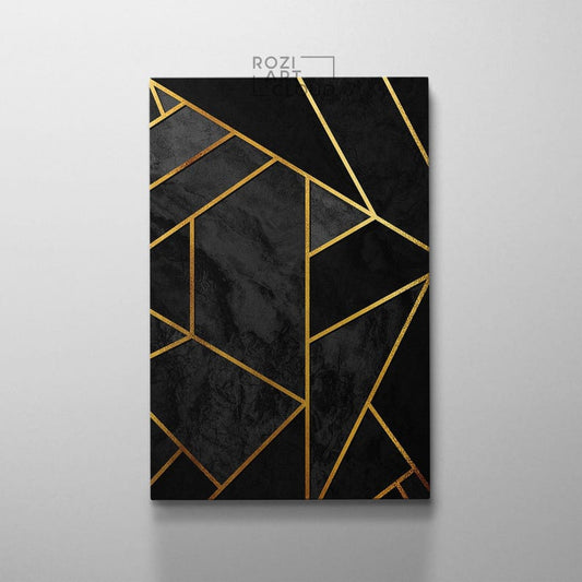 Abstract geometric canvas poster, black and gold abstract minimalist wall art framed canvas print, modern poster print home decor