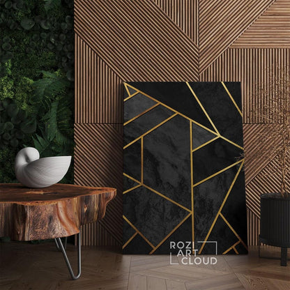 Abstract geometric canvas poster, black and gold abstract minimalist wall art framed canvas print, modern poster print home decor