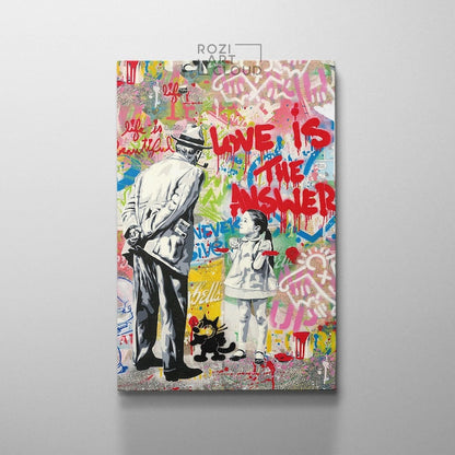 Graffiti street art poster print, graffiti wall art, pop art decor, love is the answer quote art, street art print, trendy room canvas