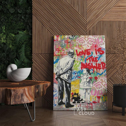 Graffiti street art poster print, graffiti wall art, pop art decor, love is the answer quote art, street art print, trendy room canvas