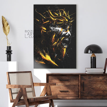 Jesus portrait illustration, christian wall art, man cave decor, black and gold poster prints, modern wall art for living room