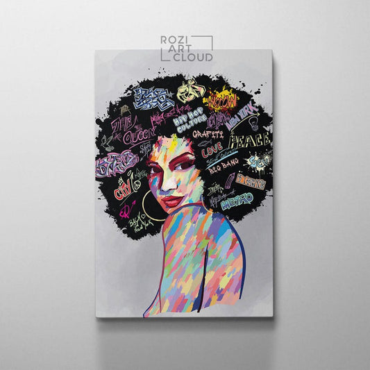 Afro american portrait, abstract wall art, vector illustration canvas, digital art print, living room design, woman poster prints