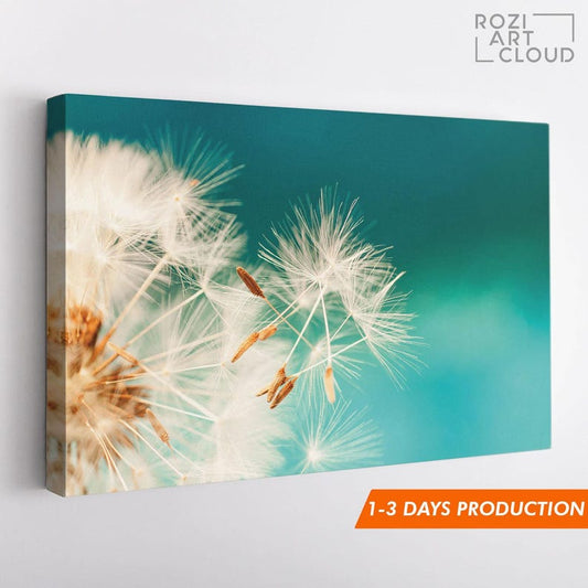 Dandelion art canvas, white flowers decor, botanical wall art, nature wall decor, teen room decorations