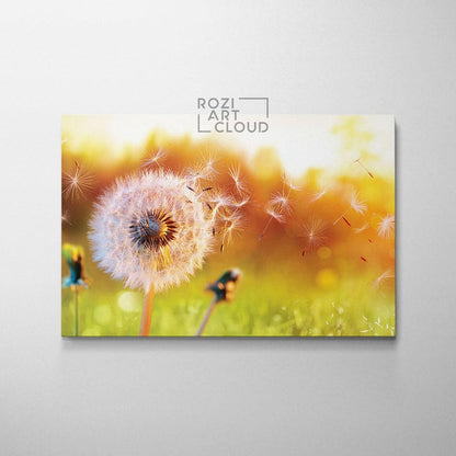 Dandelion flower wall art, flower canvas print, nature wall decor, green landscape artwork