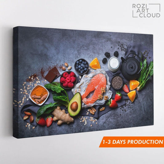 Food art print, vegetables fruit posters, kitchen canvas print, moms gift, gift for chefs, man cave decor