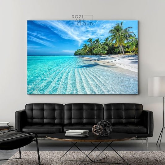 Tropical beach wall art, palm tree art prints, coastal decor, modern art prints, ocean art canvas, friend gifts