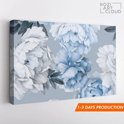 Blue and white floral wall art, botanical art prints, artwork for living room, flowers poster prints, large modern art, home gifts