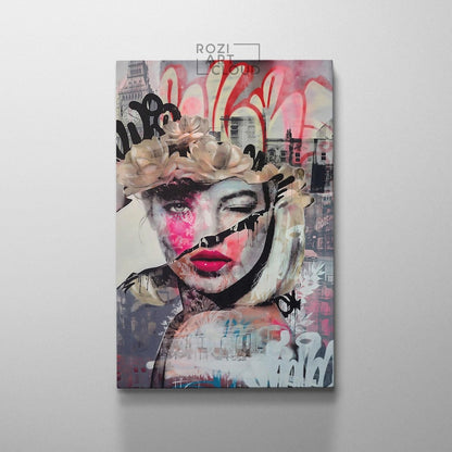 Woman pop art wall art print, mixed media art, feminist art poster, fashion model artwork, unique gifts, mid century modern art