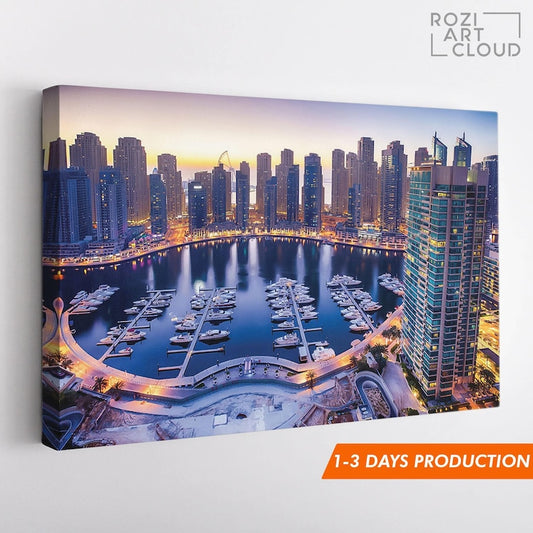 Dubai city wall art framed canvas, arab emirates marina travel poster decor, skyline canvas art, dubai photo gift,