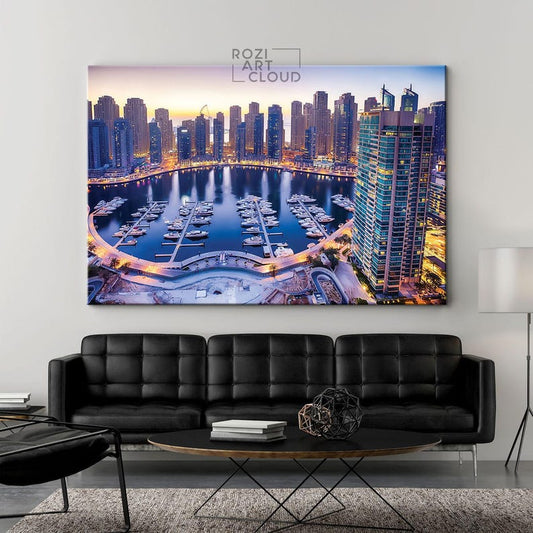 Dubai city wall art framed canvas, arab emirates marina travel poster decor, skyline canvas art, dubai photo gift,