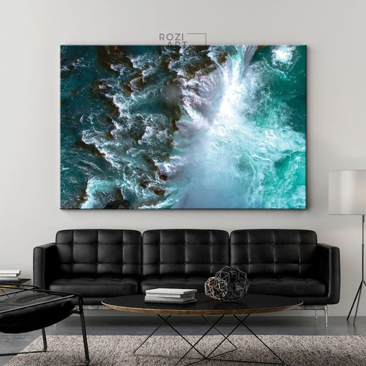 Turquoise ocean wave wall art prints, blue ocean canvas, modern artwork prints, framed extra large wall art for living room
