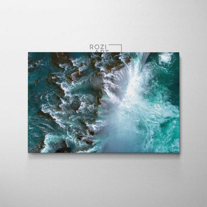 Turquoise ocean wave wall art prints, blue ocean canvas, modern artwork prints, framed extra large wall art for living room