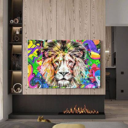 Lion abstract wall art, colorful canvas print, animal art print, large modern art, wall decor living room, best friend gifts