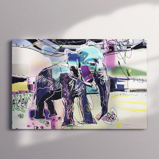 Elephant abstract wall art, graffiti art prints, large modern art, colorful canvas prints, wall decor living room, best friend gifts