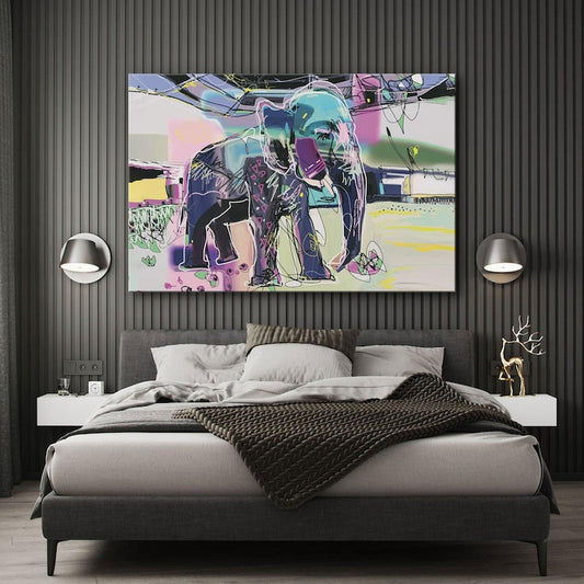 Elephant abstract wall art, graffiti art prints, large modern art, colorful canvas prints, wall decor living room, best friend gifts