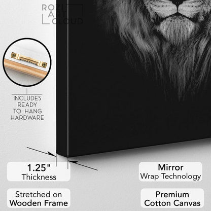 Lion wall art, black and white canvas print, modern wall art for living room, animal art print, friend gifts, elegant room decor