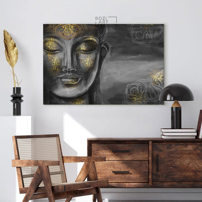 Spiritual buddha statue wall art, zen wall decor, digital art collage, contemporary print, painting on canvas, modern art