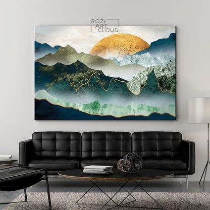 Mountain canvas wall art, sunset curve art prints, contemporary house interior decor, large modern art, best friend gifts