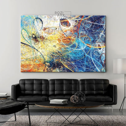Graphic design wall art, colorful abstract canvas print, futuristic art print, large modern art, wall decor living room