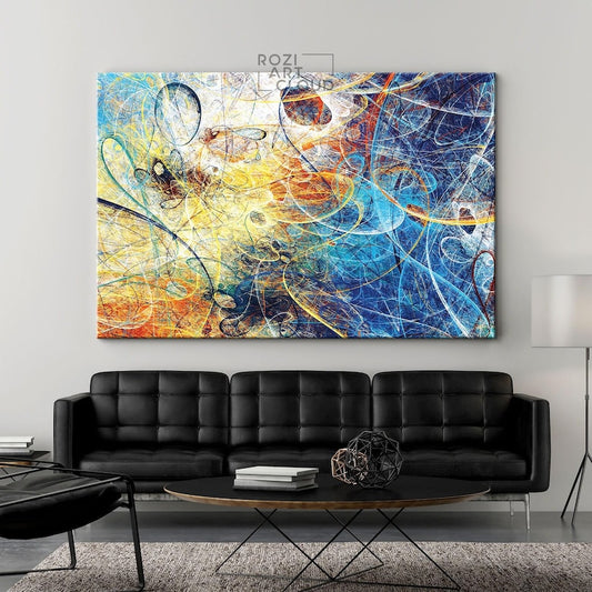 Graphic design wall art, colorful abstract canvas print, futuristic art print, large modern art, wall decor living room