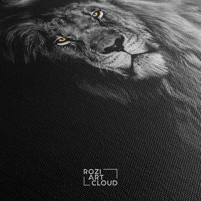 Lion wall art, black canvas print, elegant room decor, animal art print, modern wall art for living room, best friend gifts