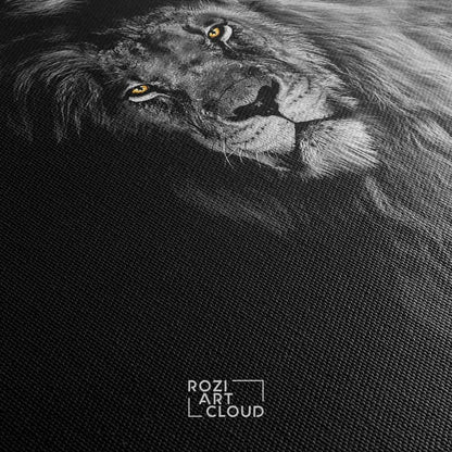 Lion wall art, black canvas print, elegant room decor, animal art print, modern wall art for living room, best friend gifts