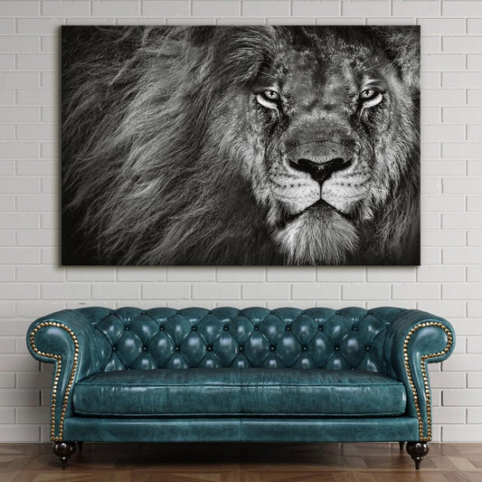 Lion wall art, black and white canvas print, elegant room decor, modern wall art for living room, animal art print, friend gifts