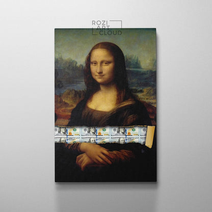 Mona lisa dollar pop art, street art canvas, modern mid century modern poster, framed canvas print for wall decor, man cave artwork